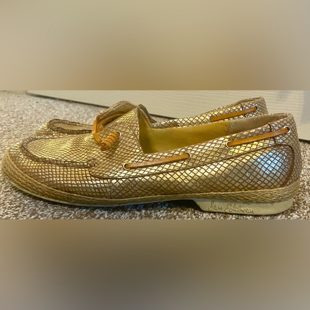 Sam Edelman Leather Penny Loafers Driving Moccasins Gold Metallic Size 9